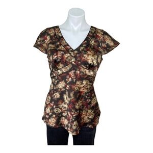 Ann Taylor LOFT Multicolor Brown Top Blouse Size 8